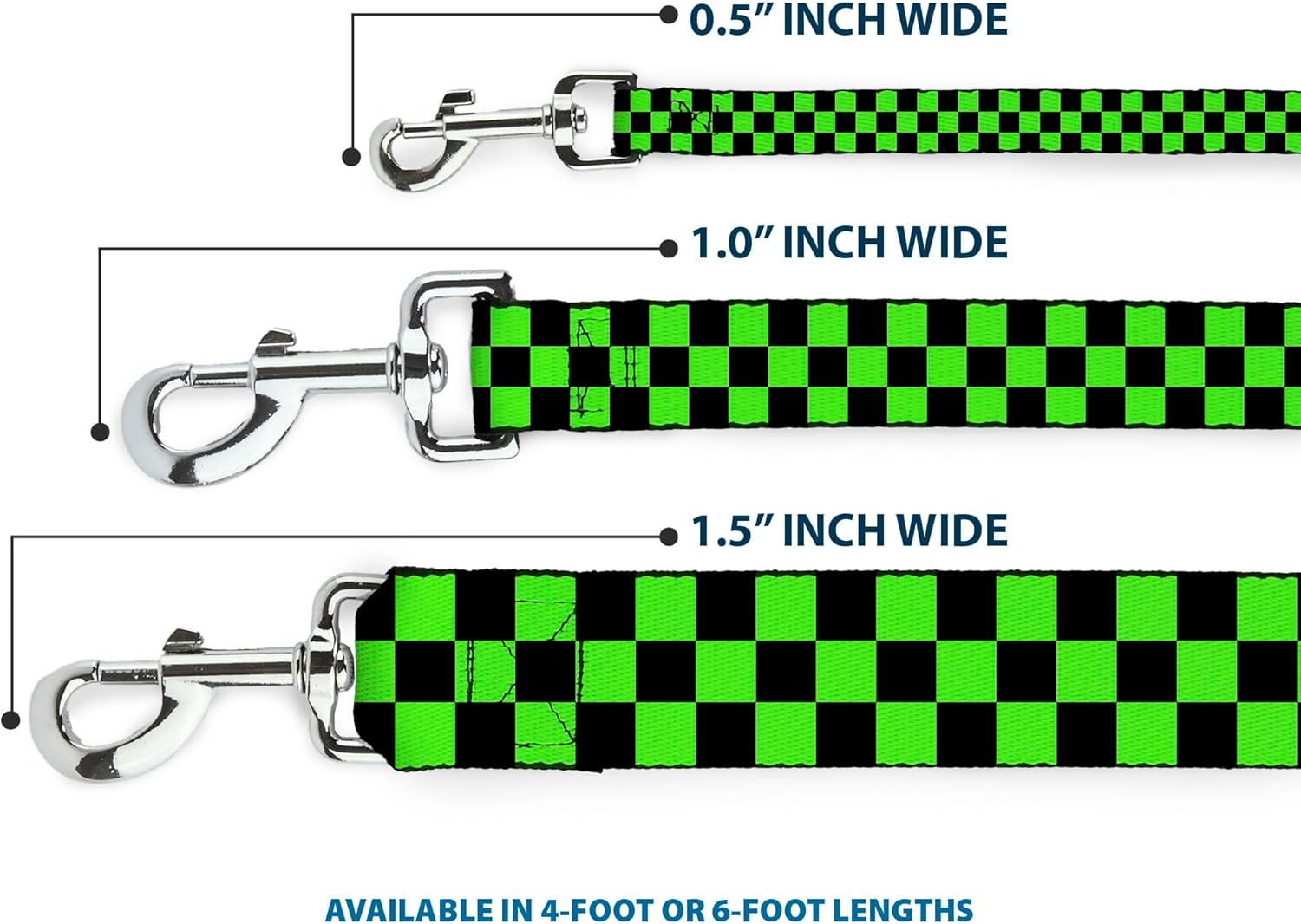 Dog Leash Checker Black Neon Green 6 Feet Long 1.0 Inch Wide