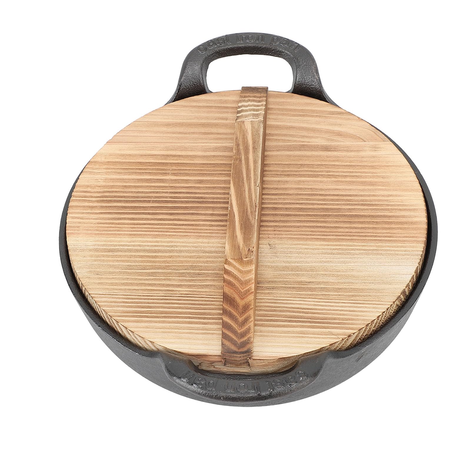 Żeliwna Patelnia Wok, 14 -calowa, Bez Kija, łatwa Gotowanie, Drewniana Pokrywka, smaż, Grillowanie, Parowanie, Głębokie Misek, Kuchenka Kuchenna (25CM)