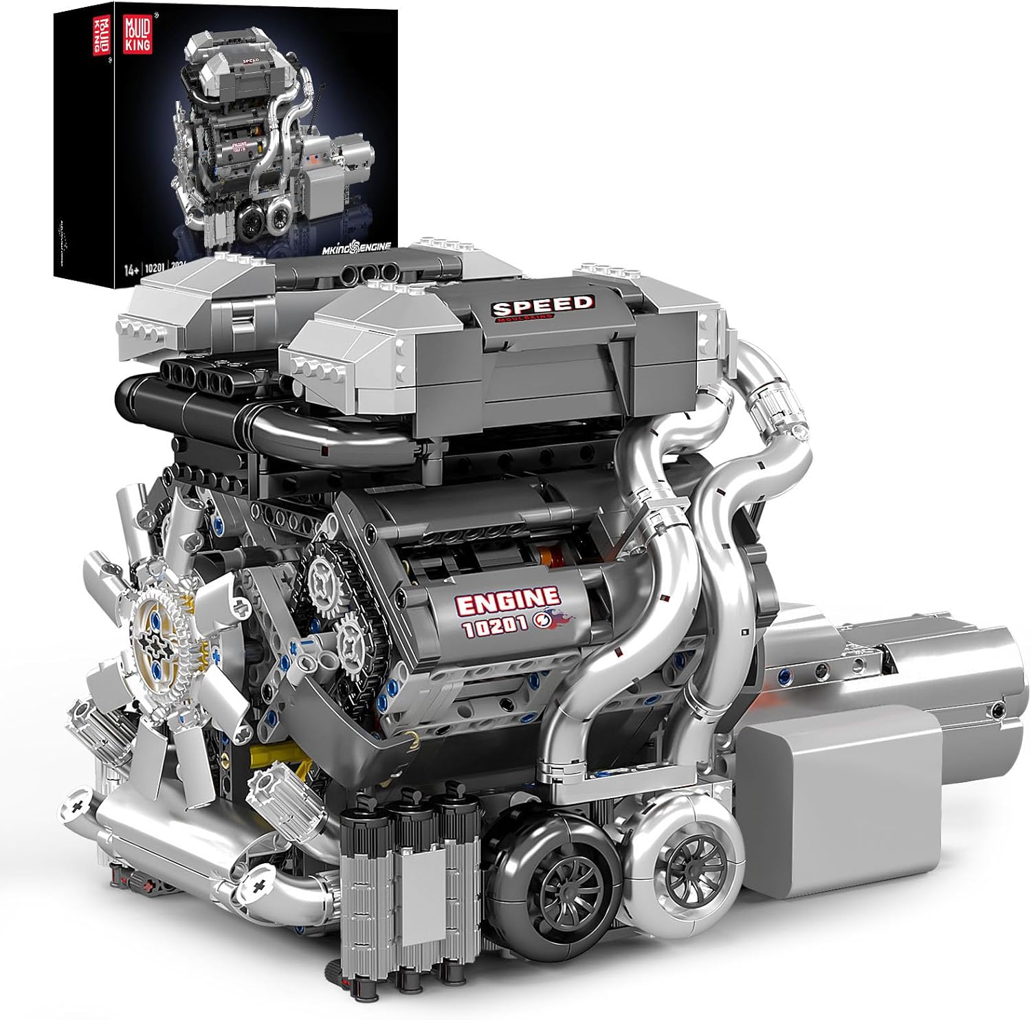 Completed Mould King 10201 W16 Engine Building Blocks Set