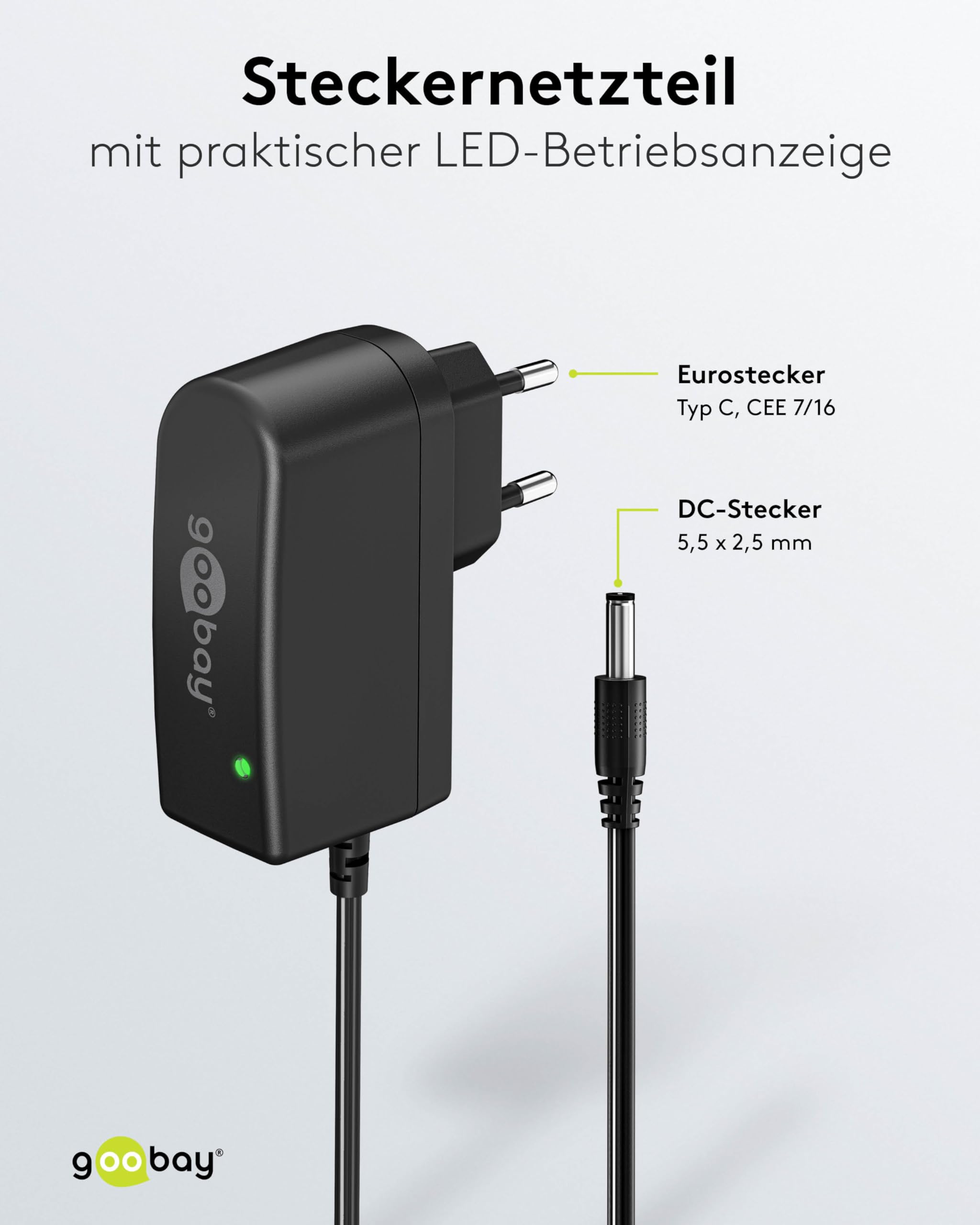 goobay 64975 universele voeding 12 V / 18 W 1,5 A stekkervoeding/nettransformator DC-stekker 5,5 mm x 2,1 mm voor tv-box, router, camcorder