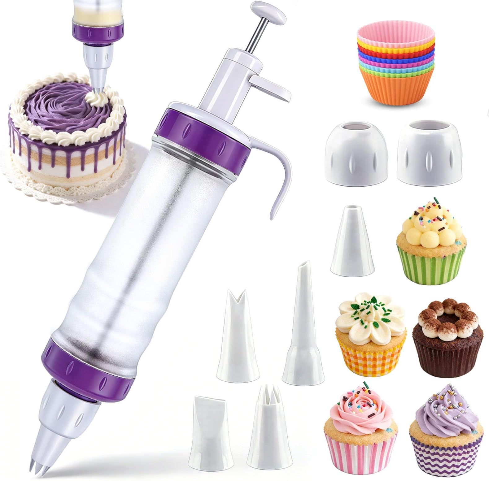 - JAYVAR Dessert Decorating Syringe Set, Icing Dispenser Tool, Dessert Decorator Pro with 7 Icing Nozzles for Pushes Icing to Decorate Baked, Cake Decorating Gun for Frosting Cream to Make Cupcakes
