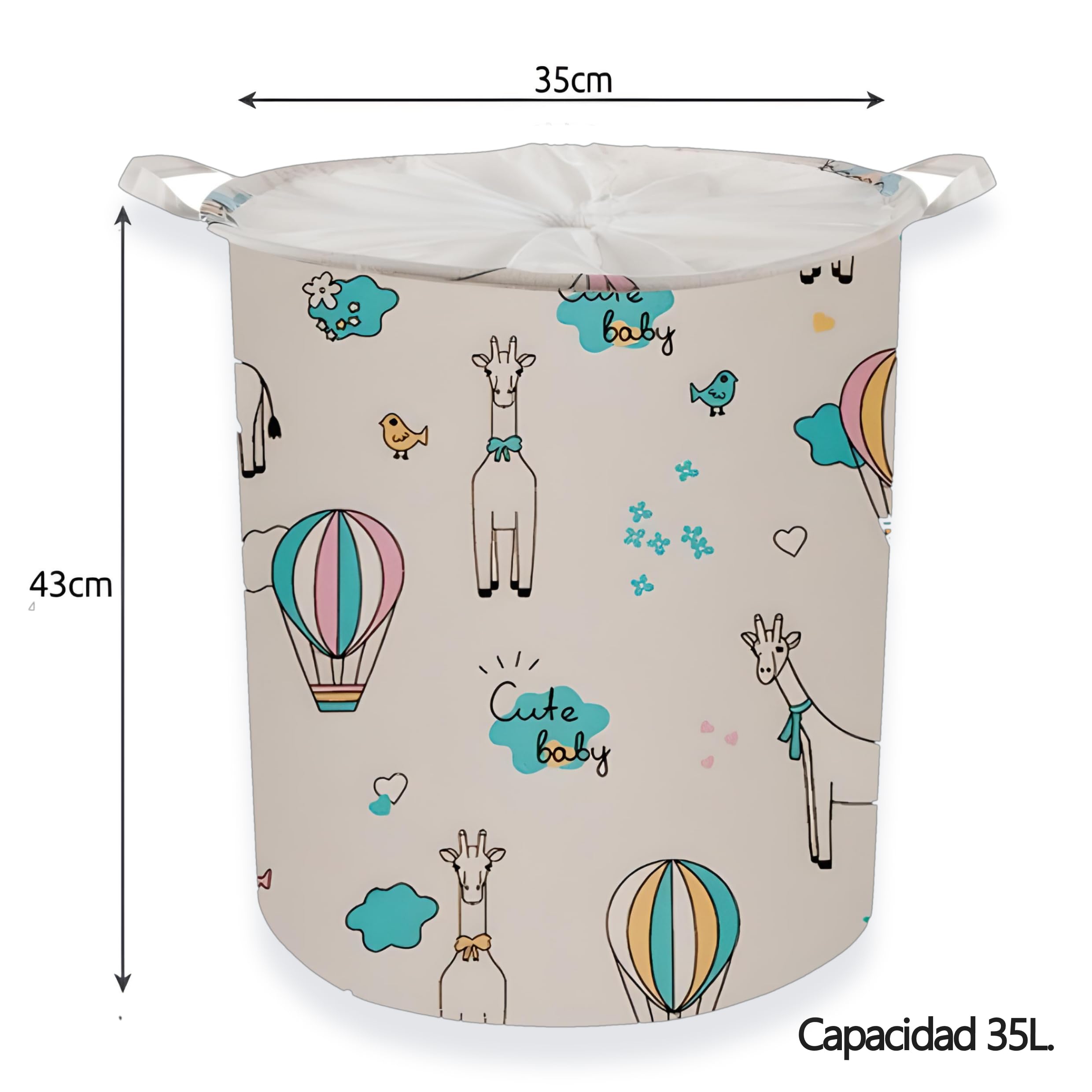 Dirty Clothes, Toys or Decoration Basket, Waterproof Foldable with Closure and Handles 35L (35 x 45 cm) Giraffes - Image 2