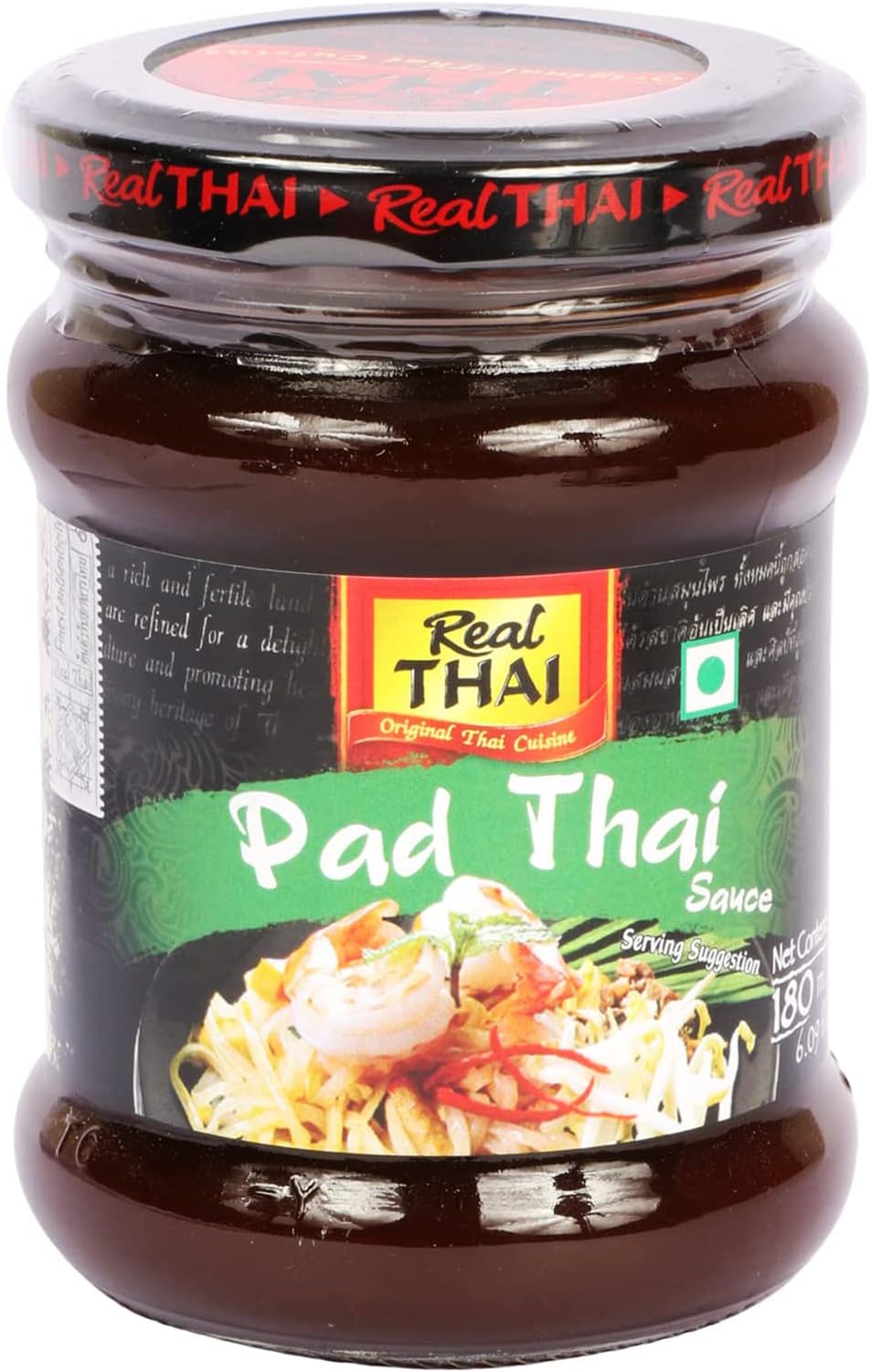 Real THAI Original Thai Cuisine Pad Thai Sauce, 180 ml, Black & Green