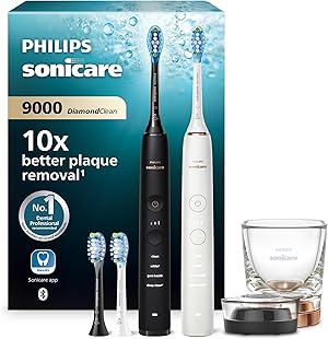 Philips Sonicare DiamondClean 9000 elektrische Zahnbürste, Doppelpack, Schallzahnbürste inklusive App, Drucksensor,4 Putzmodi,3 Intensitätsstufen, schwarz und roségold, Modell HX9914/61