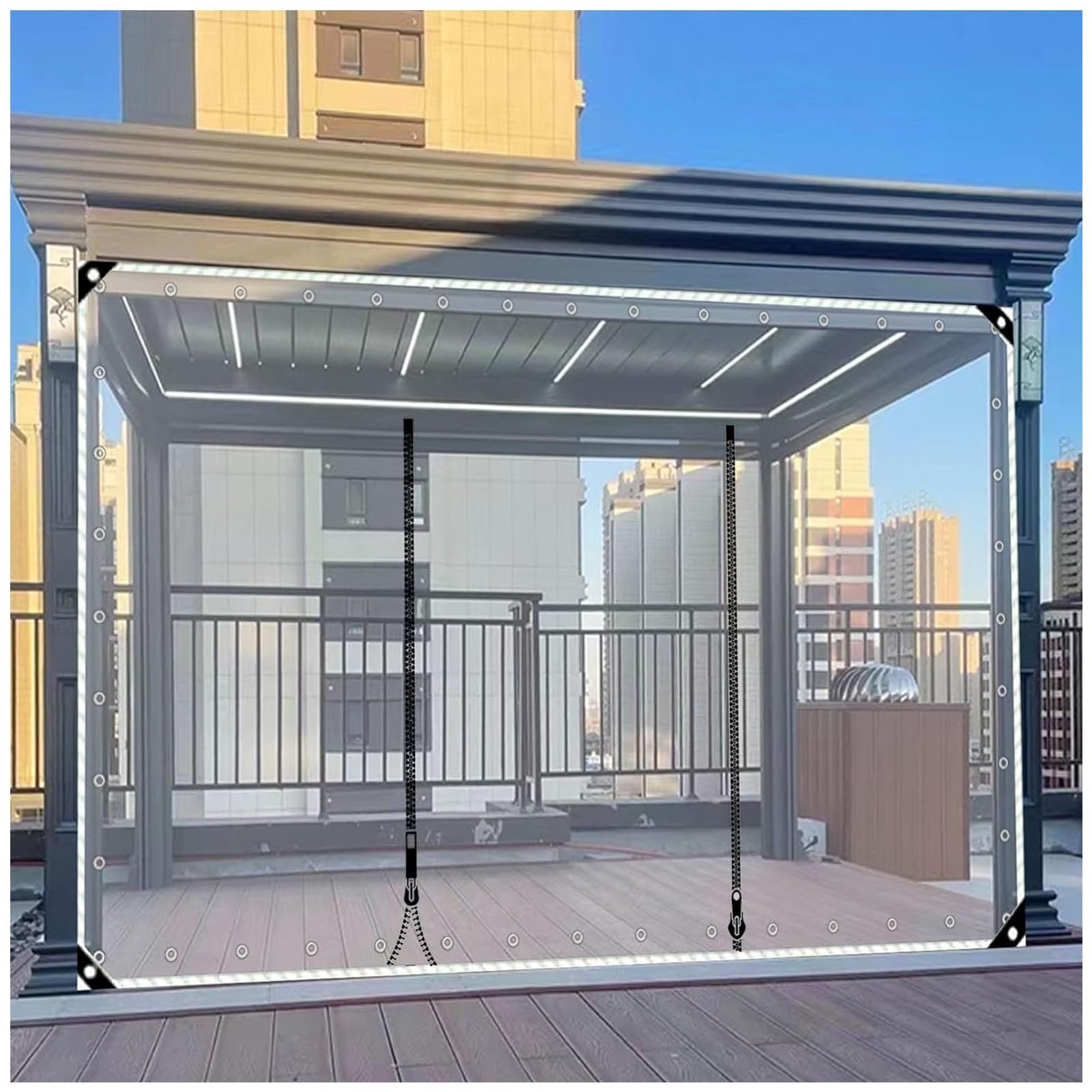 Weatherproof PVC Tarpaulin, Outdoor Tarp Curtains with Zipper Door, Waterproof 0.5mm Thicken PVC Clear Plastic Tarp, Clear Tarp with Grommets, for Covers/Camping/Garden(H2.9xW5.5m/H9.5xW18ft)