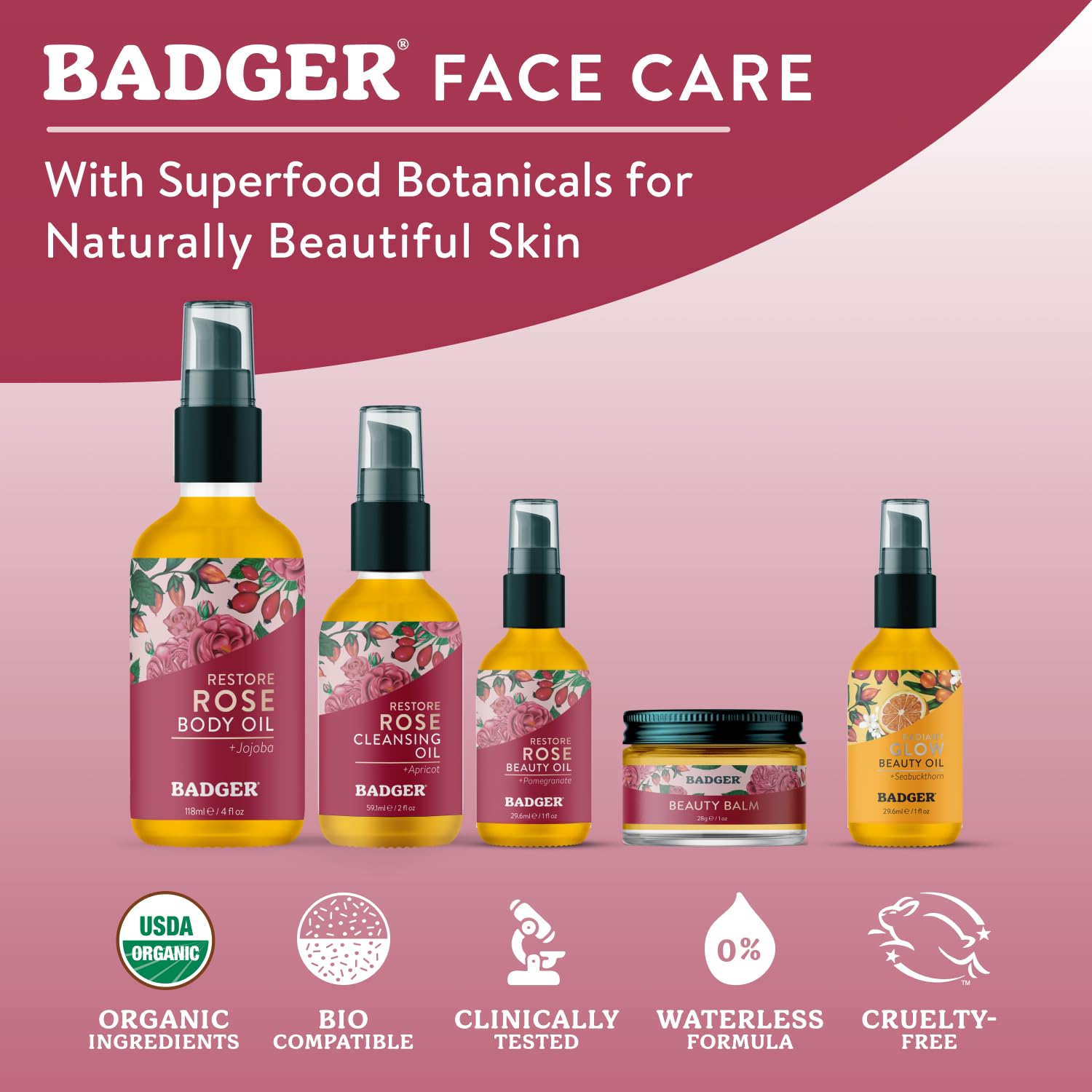Badger Rose Beauty Balm, 100% Organic Nourishing Treatment For Face, Neck & Hands w/Pure Rose Essential Oil, Intensive Long Lasting Face Moisturizer for Women & Men, 1 oz Glass Jar - Image 4