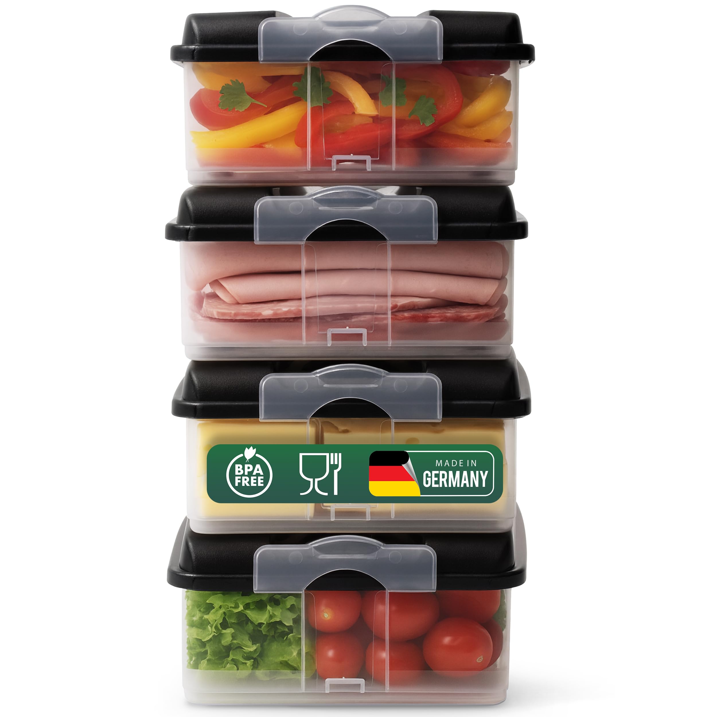 Novaliv 4x Frischhaltedosen groß mit 4x Deckel, stapelbar für Kühlschrank & Gefrierfach, Vorratsdosen Set Aufbewahrungsbox Organizer, für Aufschnitt Wurst Käse Obst Gemüse, Meal-Prep Dosen Box Küche, Haushalt & Wohnen