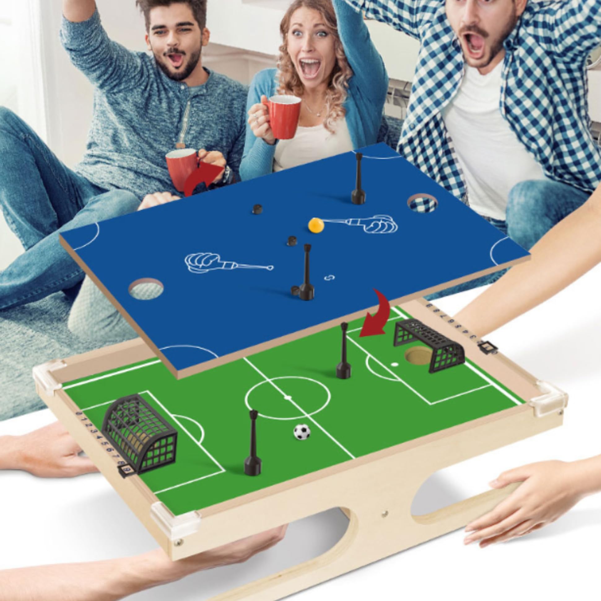 Mini Foosball Table Game, Multi Game Table Wooden 2 in 1 Magnetic Ball & Football Games with Anti-Slip Pad Fun Educational Tabletop Toys for Friends, Family, Couples