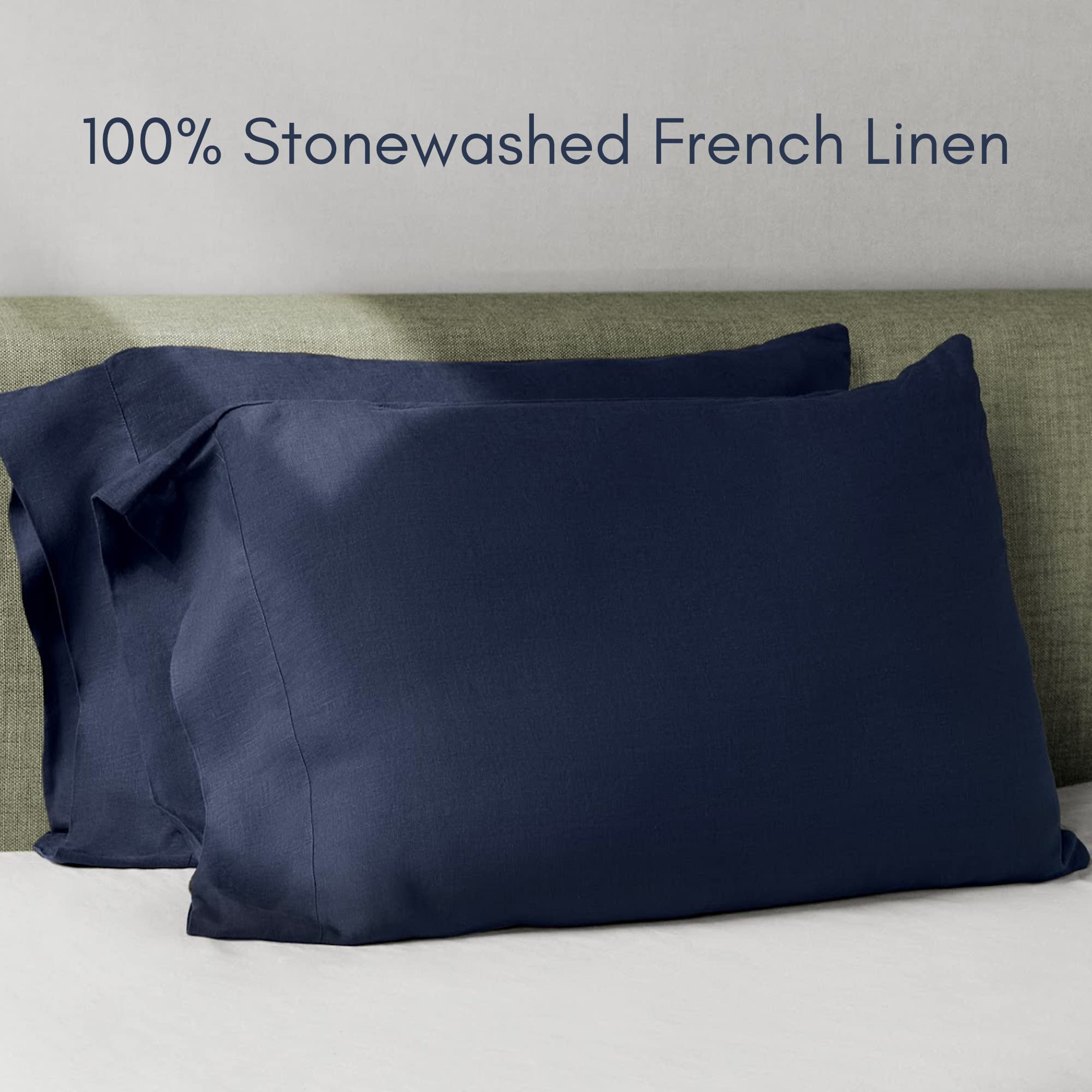 Baloo 100% French Linen Pillowcases - Set of 2 (Navy - 20"x30" - Standard Size), Standard, 20x30 inches - Image 2