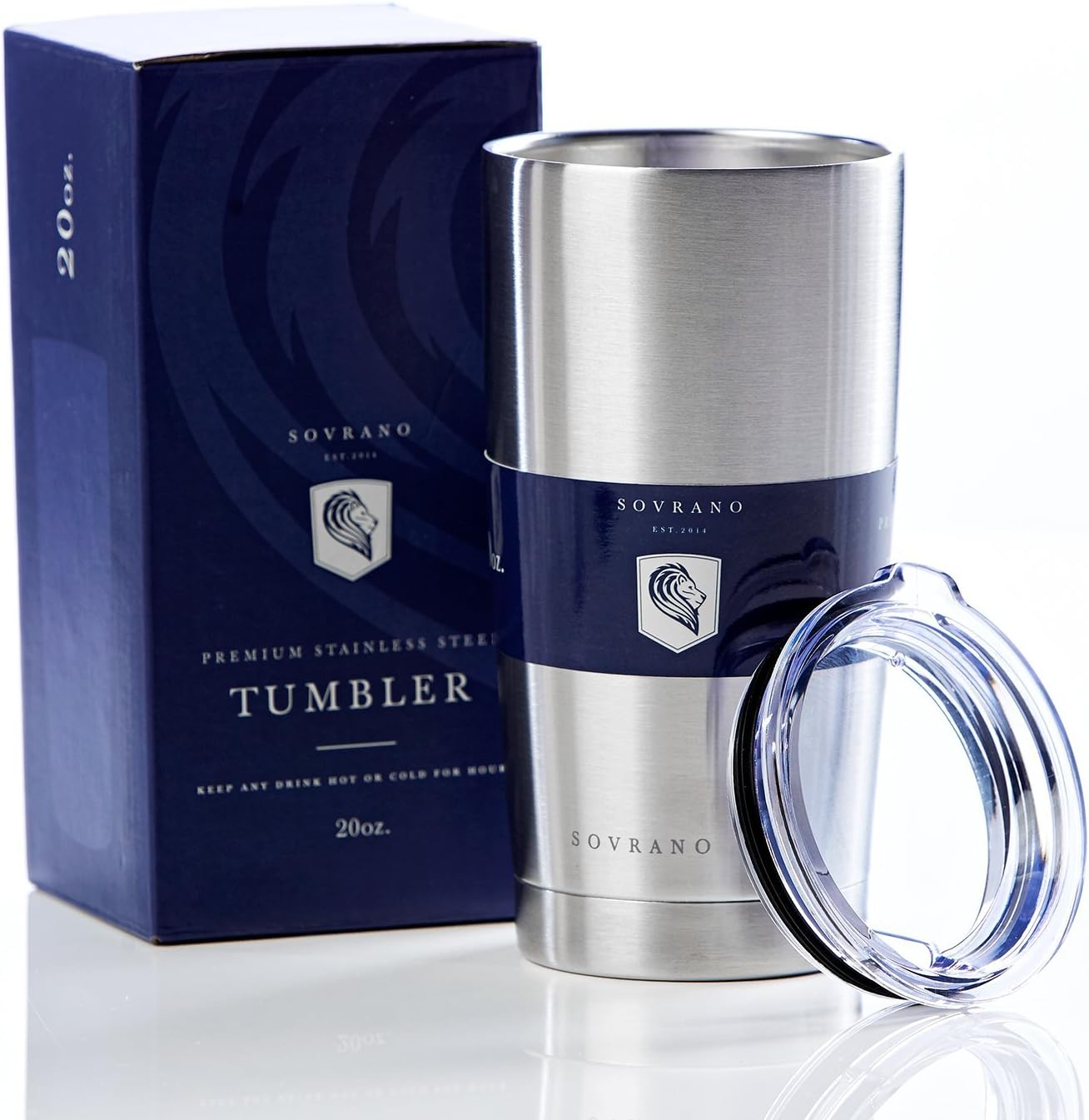 Sovrano Double Wall Vacuum Insulated Stainless Steel Tumbler with Lid - The Stylish 'All Day, Every Day' Travel Mug - Keeps Drinks Hot or Cold for Hours, 20 oz