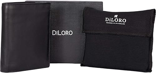 Miniatura 6 de DiLoro Italia - Cartera de piel con tapa para hombre ranuras verticales y compartimento con cremallera bloqueo RFID napa negra 1809-BK