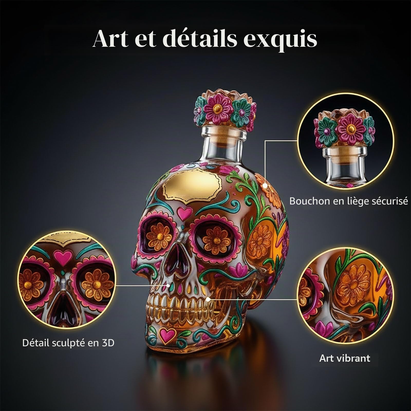 Day of the Dead Tequila Bottle, 350ml Tequila Day of the Dead Skull Bottle, Vintage Dayof theDead Limited Edition TequilaSkull Bottlefor Halloween Party Ornament (2pcs)