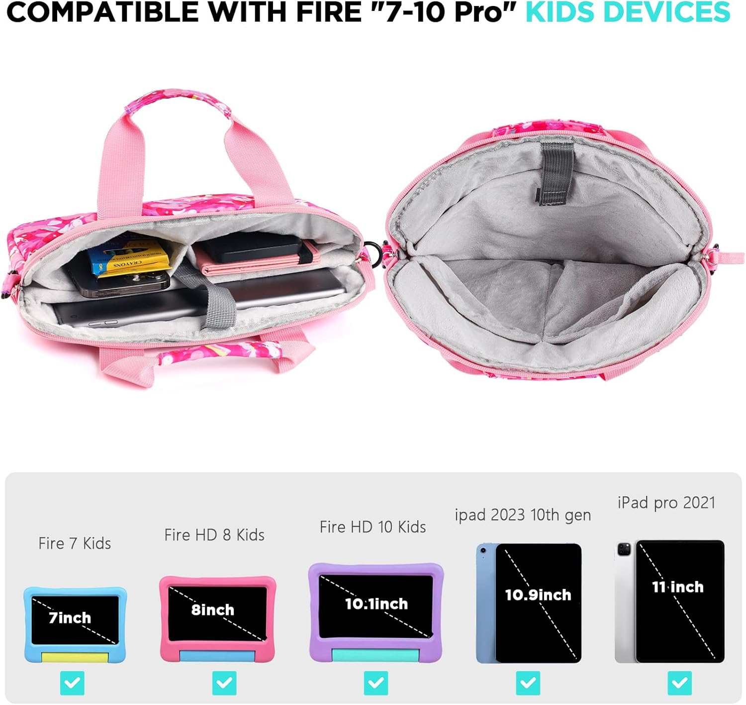 Kids Tablet Bag for Girls, Kids Tablet Carrying Case for Fire HD 10, HD 8, Fire 7 Sleeve Bag Kid Kindle Bag, iPad Bag for Kid, Unicorn Pink - Image 5