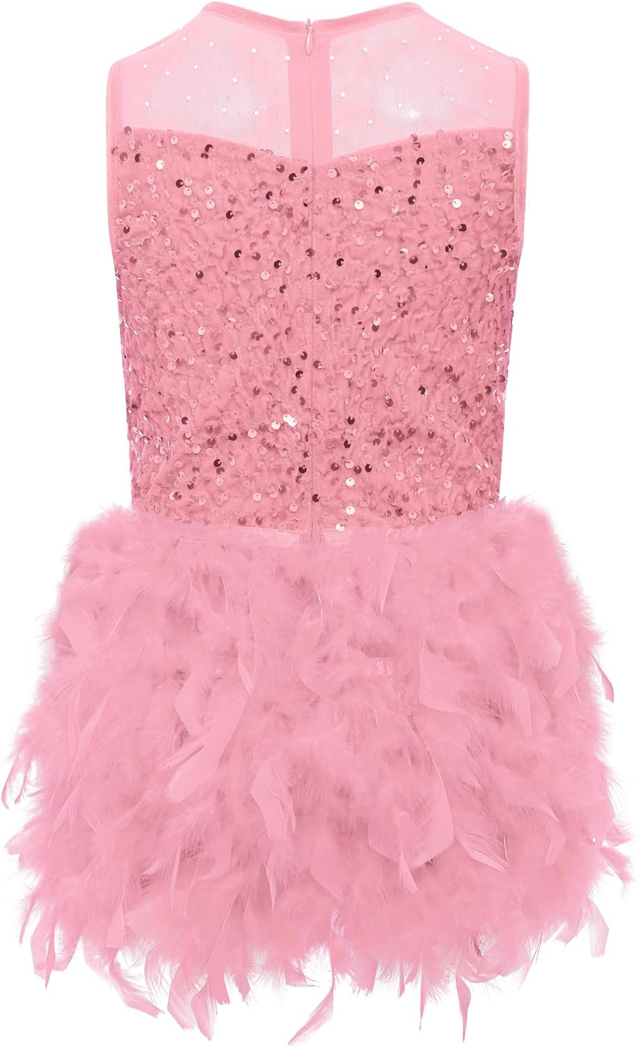 Jhaoyu Kids Girls Christmas Dance Dress Sleeveless Sequins Feather Tutu Dress Cha Cha Ballet Dancewear