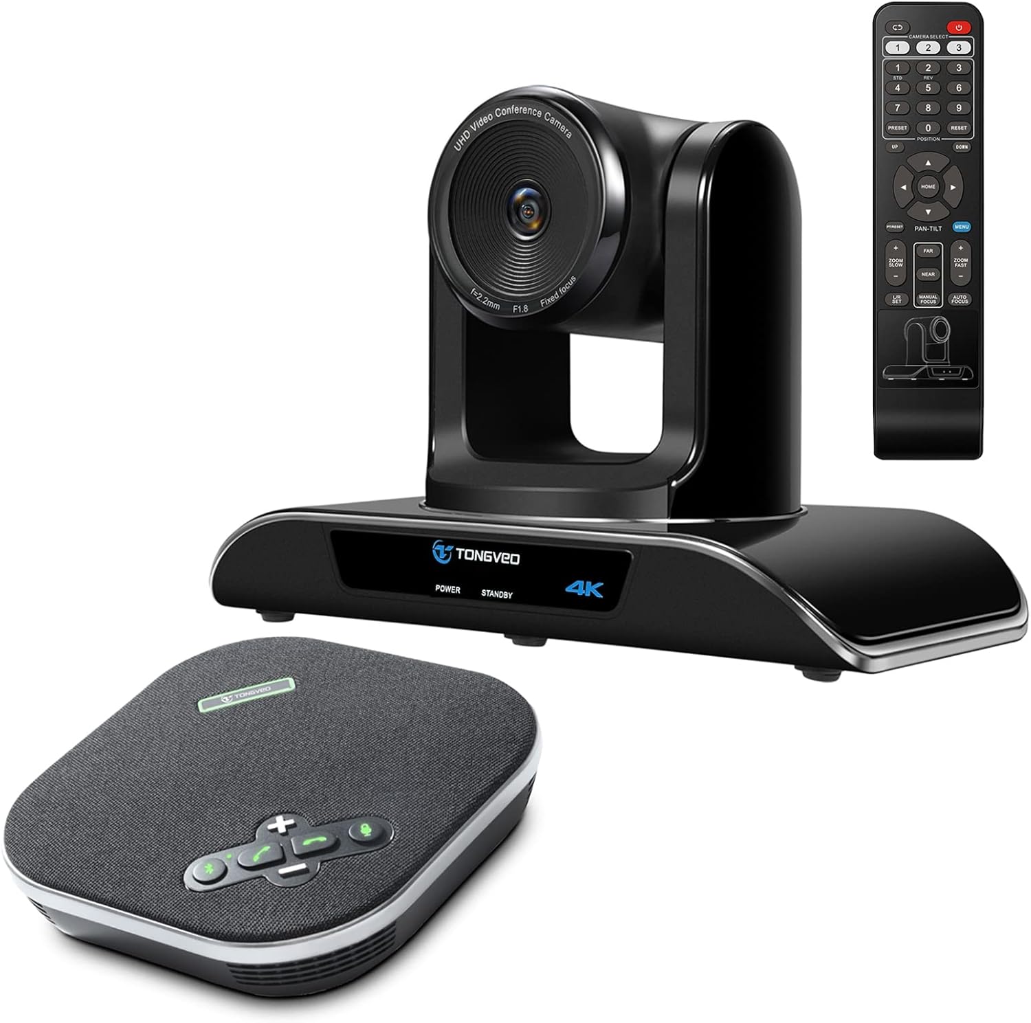 TONGVEO 4K PTZ Webcam with 5X Digital Zoom and USB Bluetooth Speakerphone, Conference Room Camera System with Bluetooth Microphone for Meeting Education Church Works with Microsoft Teams, Zoom, OBS : Electronics