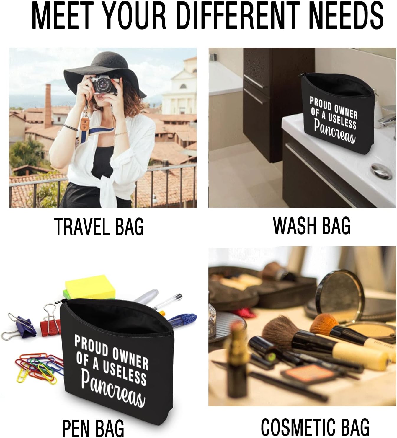 JXGZSO Diabetes Gift Medicine Bag Proud Owner of a Useless Pancreas Diabetes Supply Bag Type 1 One Carrying Case Gift (Useless Pancreas B) image 4