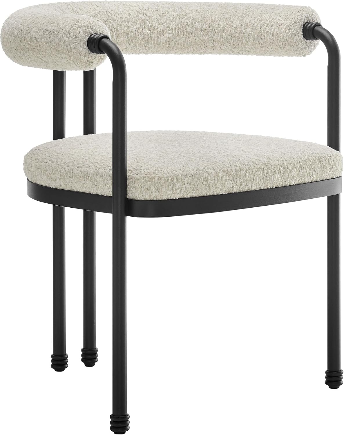 Modway Turin Boucle and Metal Dining Chair in Black Pearl – Upholstered Modern Barrel Armchair with Open Design – Curved Back Accent Chair