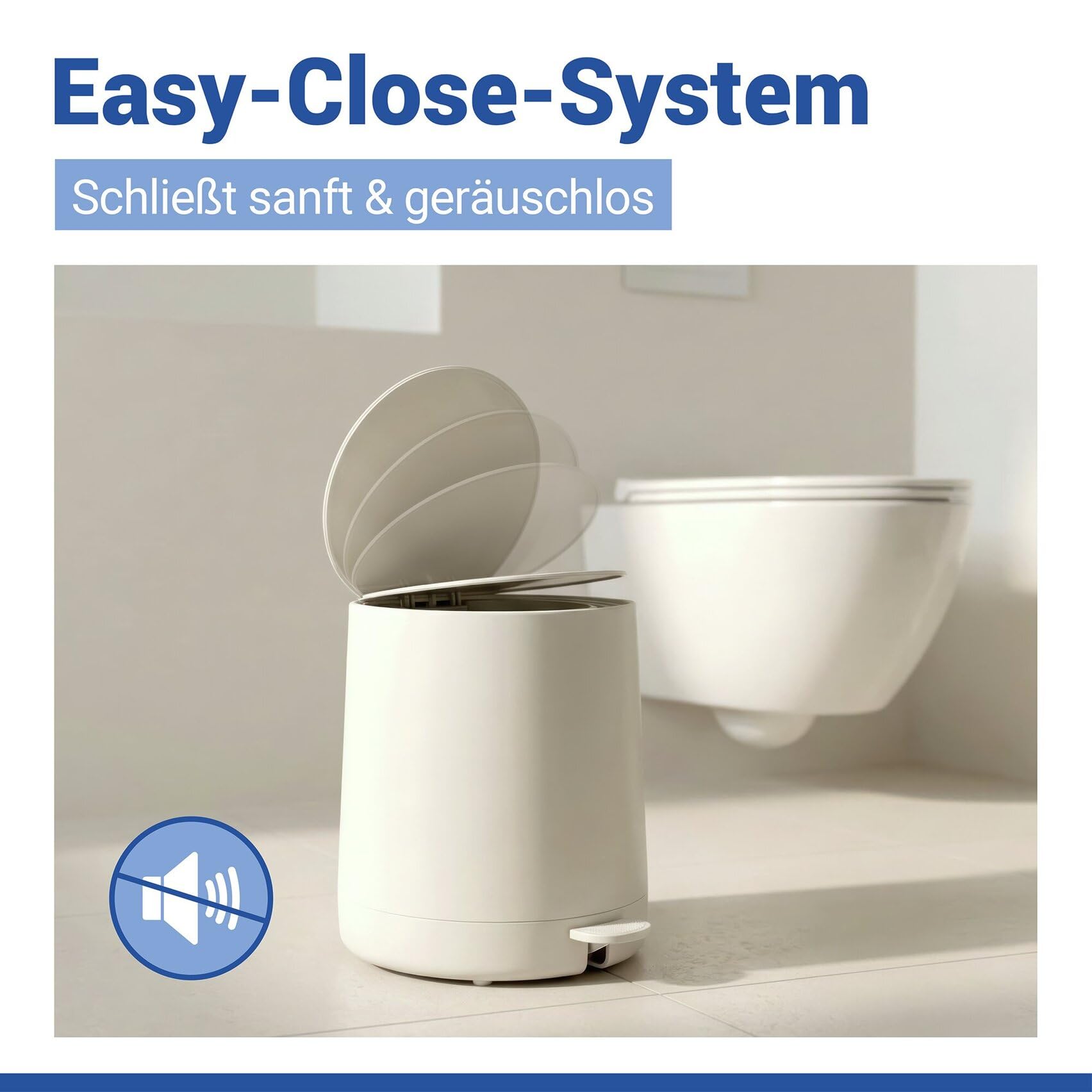 WENKO Kosmetik Treteimer Mod. Fablo aus Kunststoff, Soft-Touch-Beschichtung, Bad-Mülleimer 5 L, Abfalleimer mit Easy-Close Absenkautomatik und Einsatzbehälter, für Bad, Küche oder Büro, creme matt