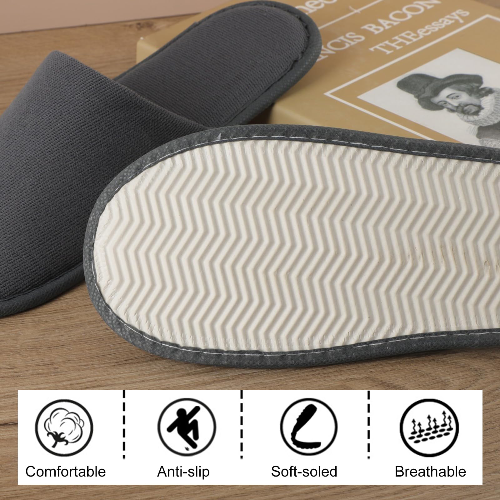 Ciabatte Ospiti,4 Paia Pantofole Ospiti,Ciabatte da Viaggio,Pantofole Chiuse,Pantofole Monouso per Hotel,Antiscivolo,Lavabili,Spugna Premium,Misura Universale,per Unisex,Viaggi,Casa,Spa,Hotel
