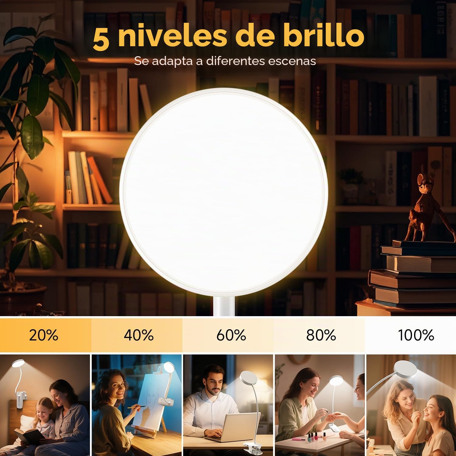 One Fire Flexo 450 LM+36 LED Lampara de Escritorio con 25 Modos de Luz, 3600mAh USB, Luz de Lectura 360° Flexo
