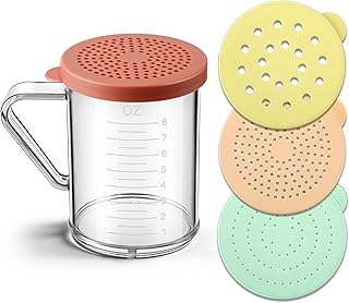 Dredge with Snap Lid, Seasoning Sugar Spice Shaker with 4 Interchangeable Lids 10 OZ Clear Spice Dredge for Cinnamon Sugar, Parmesan Cheese, Pepper, Dishwasher Safe