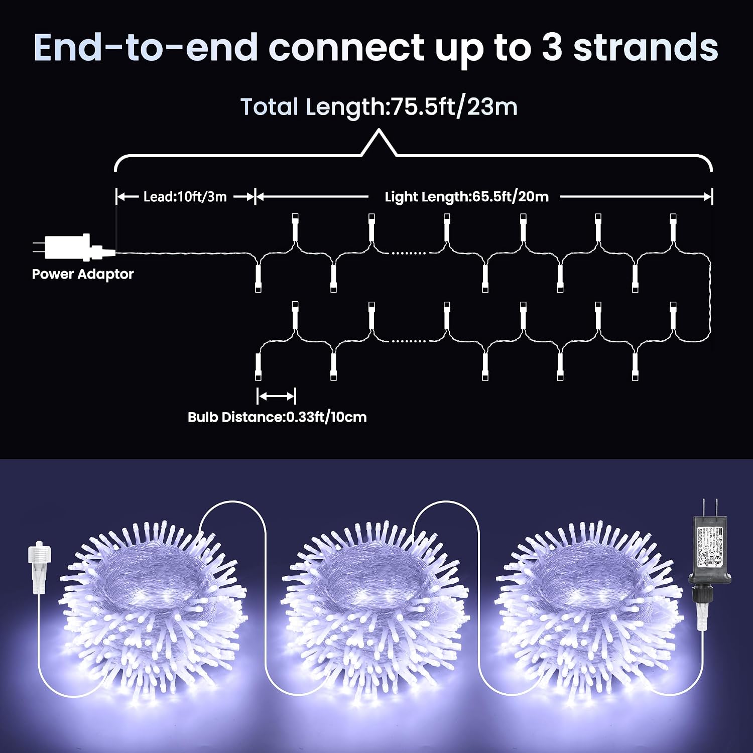 Color Changing Christmas Lights, 75ft 200 LED White & Multicolor Christmas String Lights with Remote, 11 Modes Fairy Twinkle Light Waterproof for Party Garden Wedings Holiday Xmas Tree Decorations