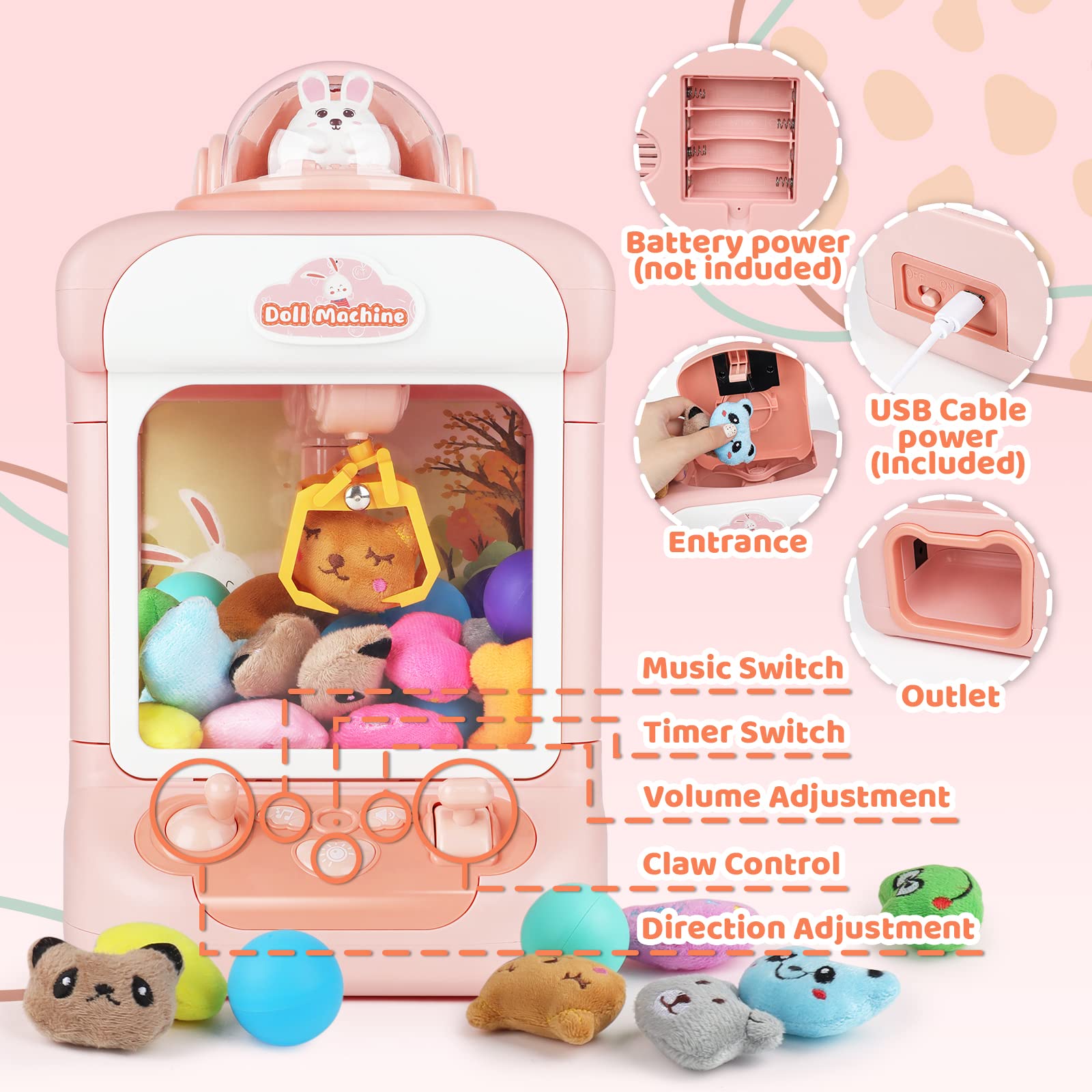 Machine A Pince Fete Foraine , Distributeur De Poupées Arcade Avec Lumieres Et Musique30 Peluches Et 10 Gashapons Machine Amz B0cn