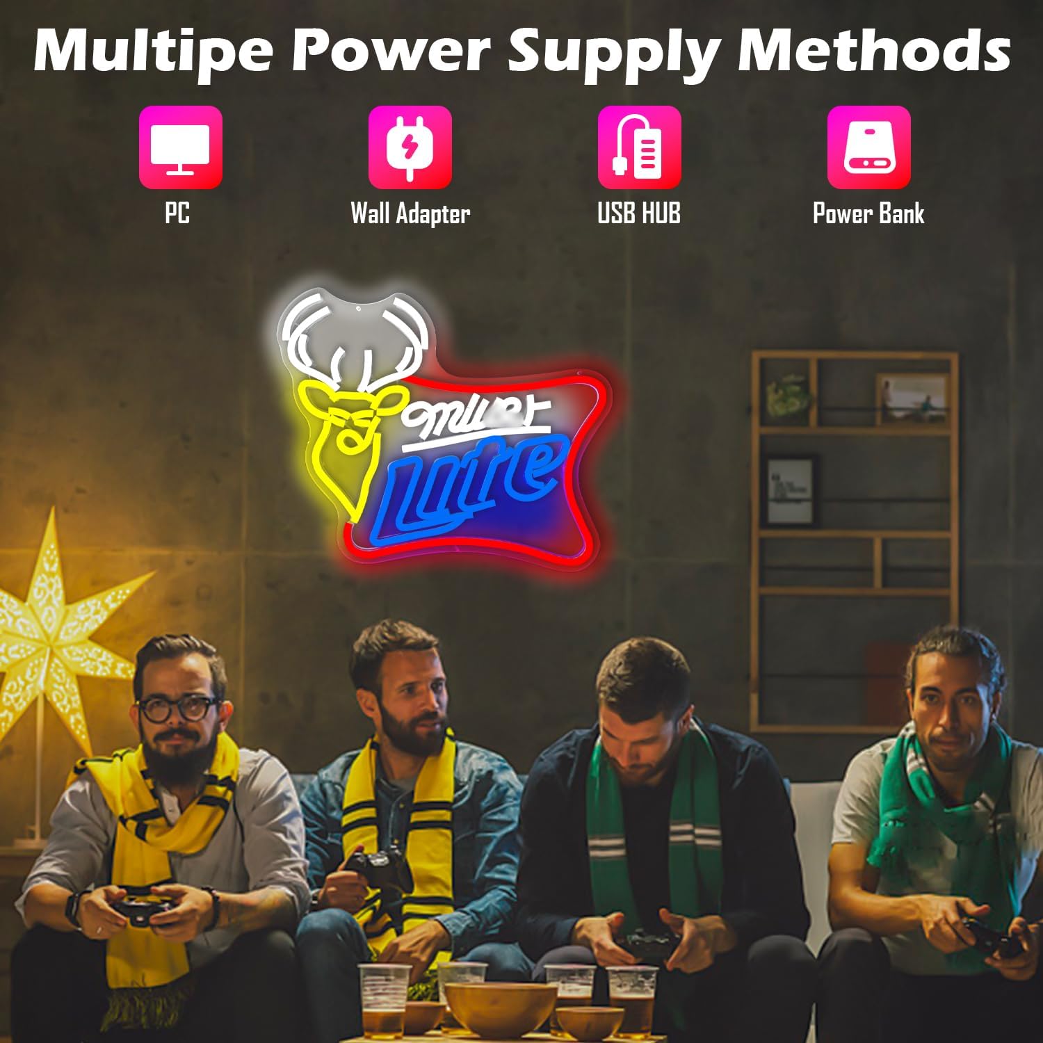 Beer Neon Signs for Wall Decor Dimmable Bar Neon Beer Sign Deer Neon Light Signs for Man Cave Bedroom Shop Beer Club Pub Bistro - Image 2