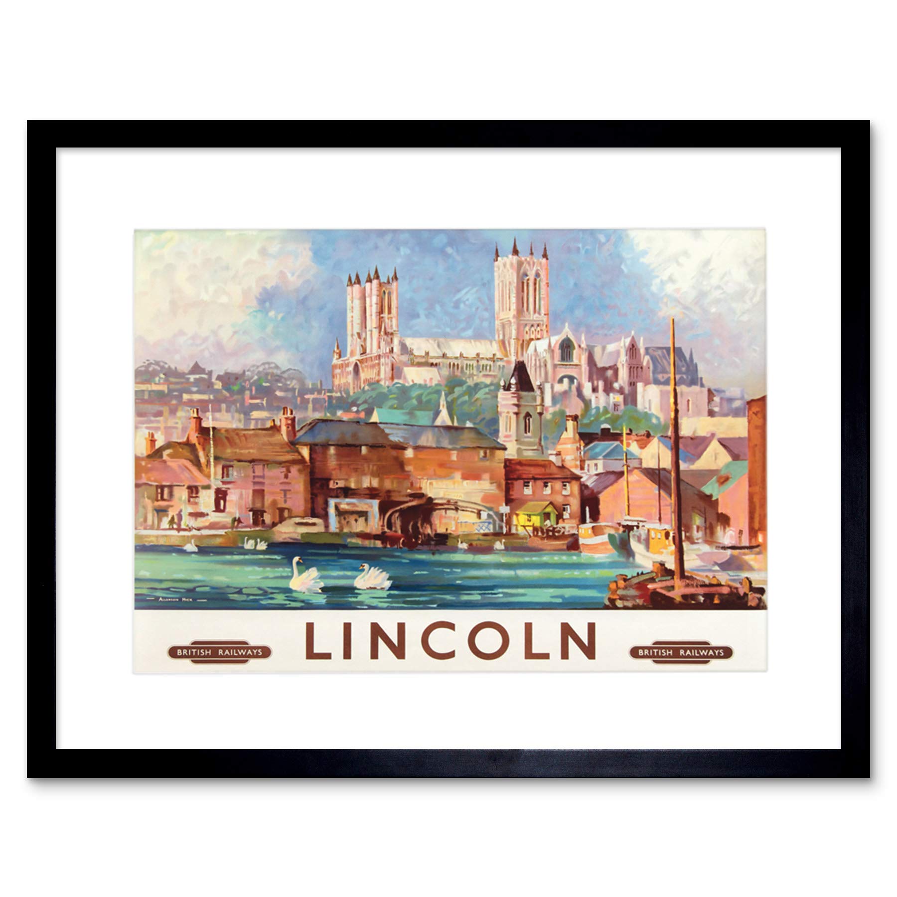 Wee Blue Coo TRAVEL LINCOLN ENGLAND BRITISH RAILWAYSS BLACK FRAMED ART PRINT PICTURE B12X7857