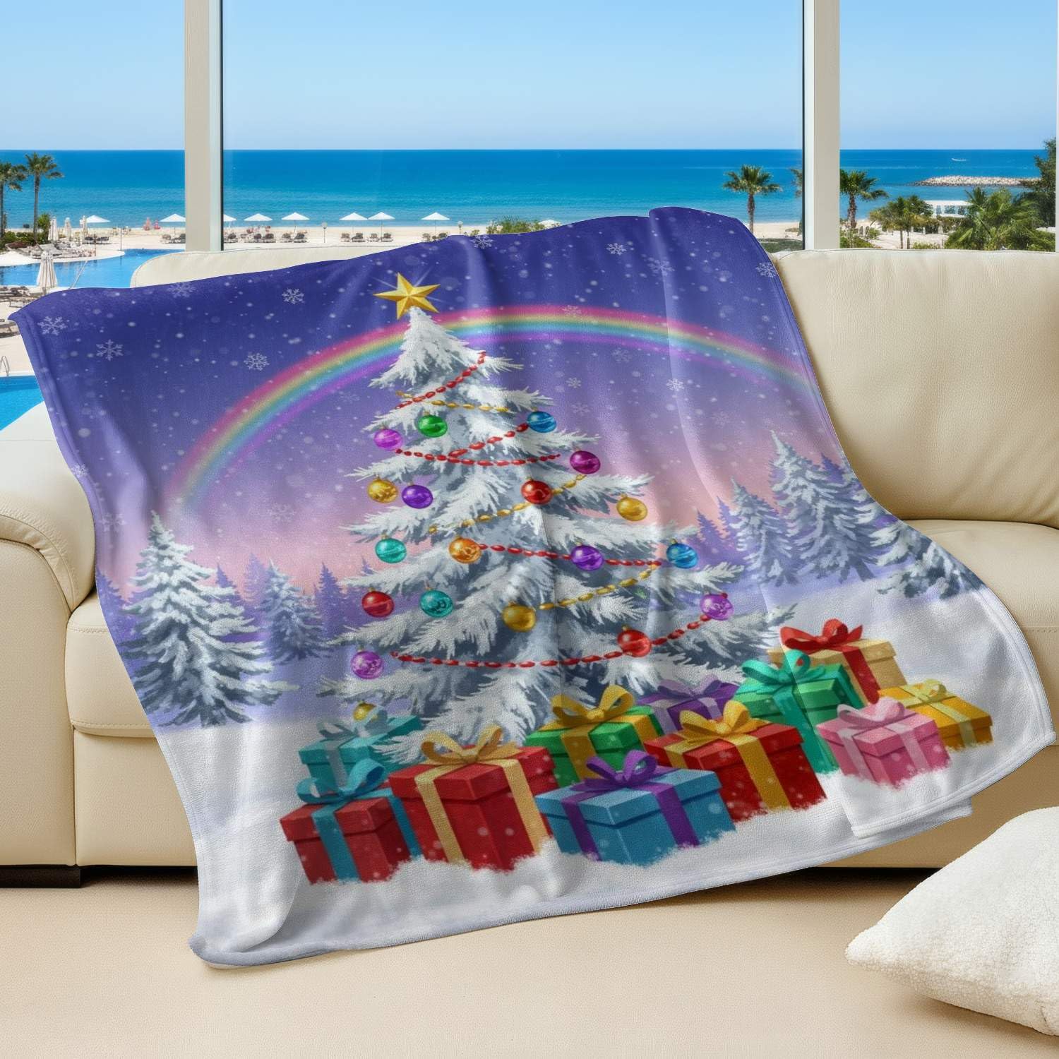 Couverture plaid sapin de Noël aquarelle pour vos soirées cocooning