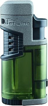 Jetline Mr. Fatboy - Green/Stone Gray - Quad Jet Flame Cigar Lighter - Extra Large Fuel Tank - Slide Out Punch Cutter - Built in Cigar Rest
