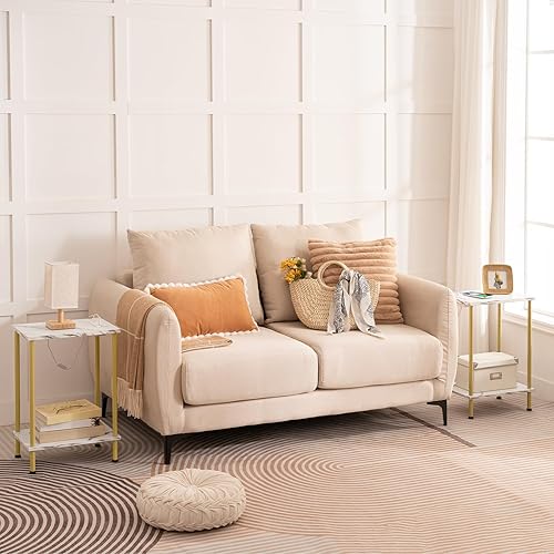 Miniatura 5 de HOOBRO - Mesa auxiliar con estación de carga mesa de centro con puerto USB y toma de corriente mesita de noche con estantes de almacenamiento de 2