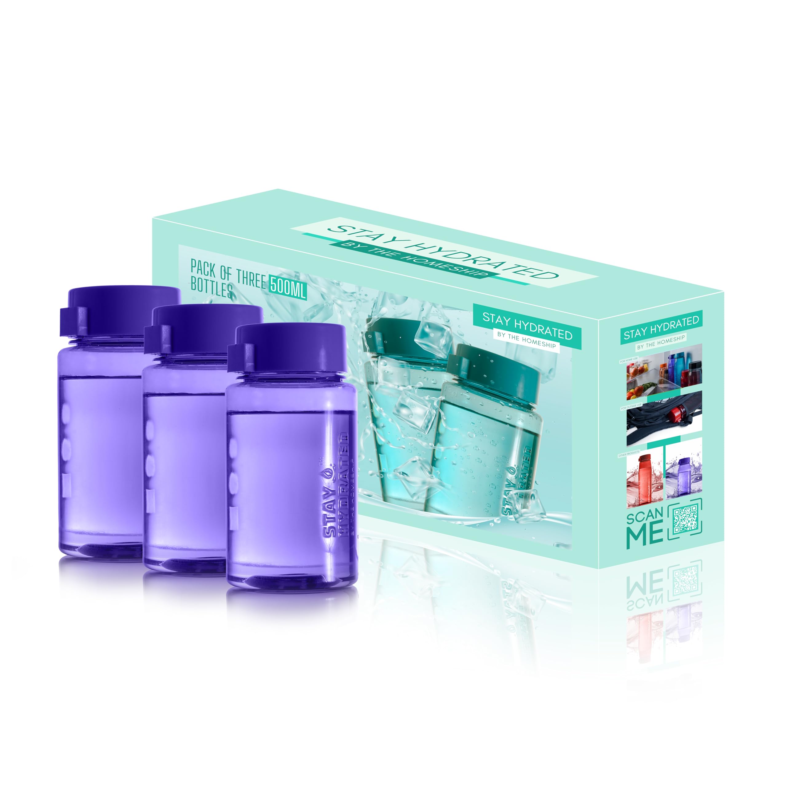 Stay Hydrated By The Homeship 500ML Bottles Pack of 3 - Purple