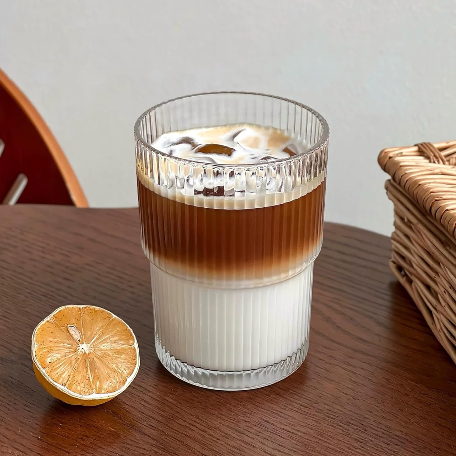 13oz Iced Coffee Cups,4Pcs Glass Cups with Lids and Straws,Drinking Glasses Clear Ribbed Glassware,Reusable Tumbler Glass to Go Cup for Matcha, Iced Tea,Juice - Image 5