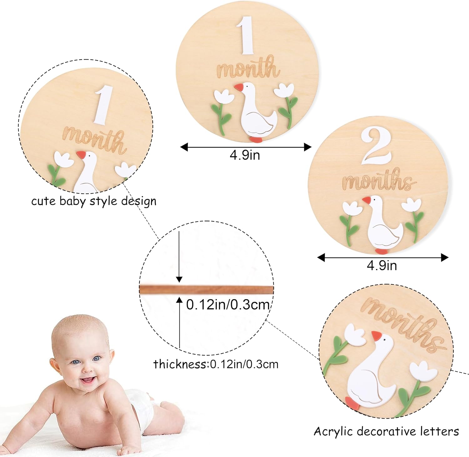 Goose Monthly Milestone Wooden Board - Wood One Funny Goose First Year Monthly Decoration, Baby Nursery Milestone Sign, Newborn 1-12 Months Record for Boys and Girls