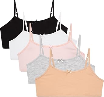 Rene Rofe Girls Training Bra - 5 Pack Soft Stretch Tag Free Cami Style Cotton Bra for Girls with Adjustable Straps