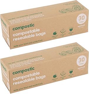 Compostic Home Compostable Resealable Sandwich Bags - Eco Friendly, Reusable, Zero Waste, Non-toxic, Guilt-Free - Plastic ...