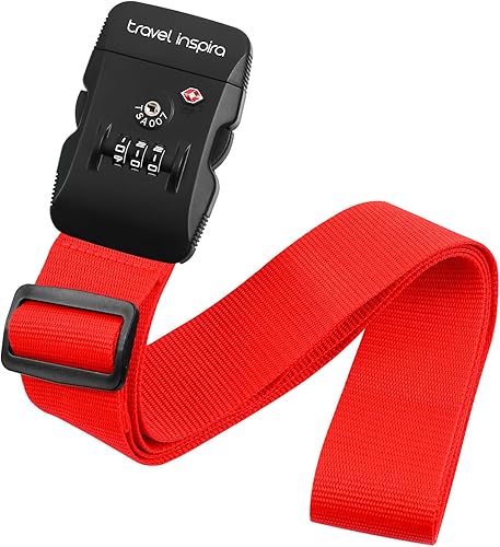 Travel Inspira - Correa para equipaje con candado de combinación conforme a la TSA, ajustable, fácil de usar, protege tu equipaje - Rojo