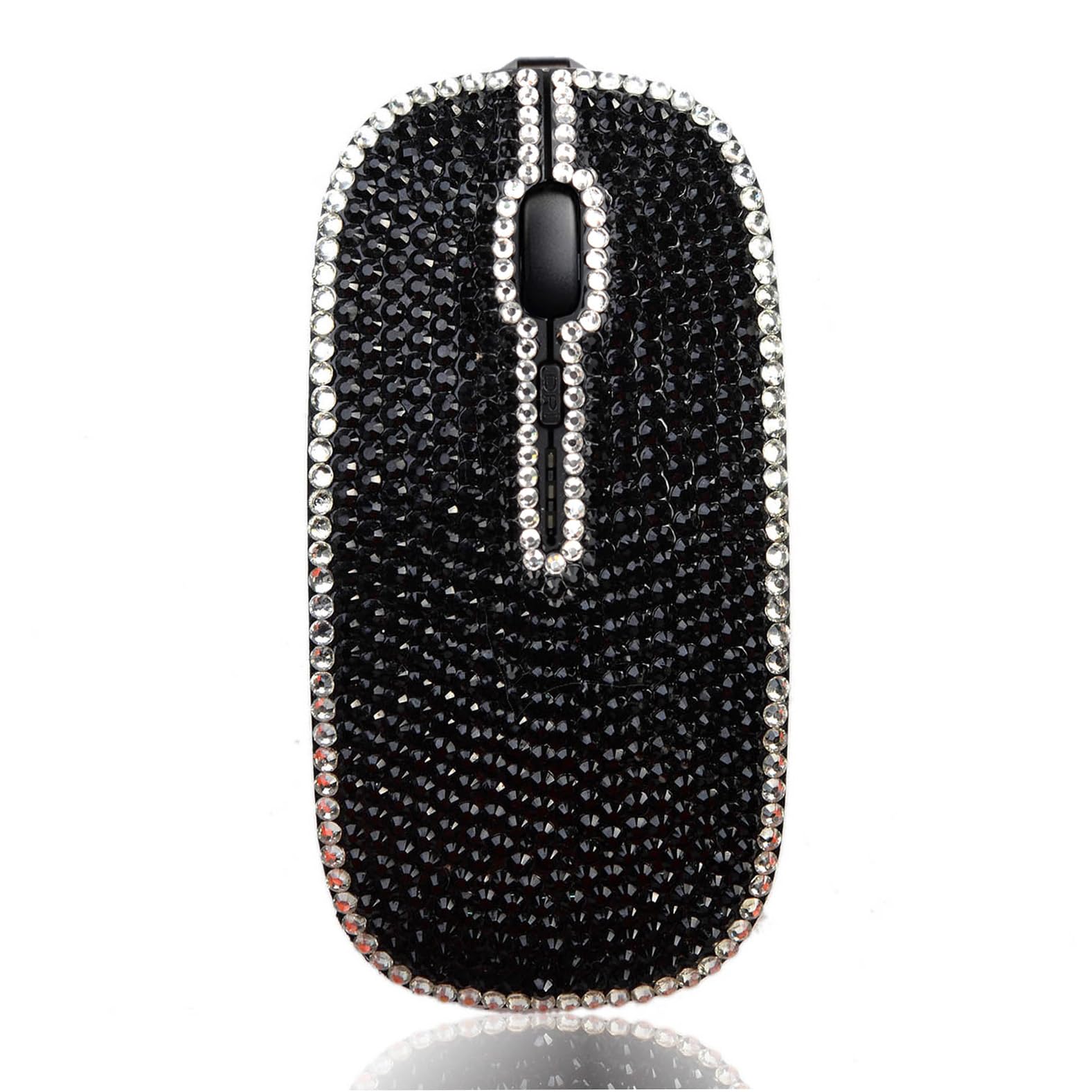 WONGS Bling Silver Edge Black Crystal Rhinestone Rechargeable Slim Silent Sparkly Computer Wireless Mouse with USB Receiver, Bedazzled Mice for Laptop,Notebook, PC, MacBook-image-15