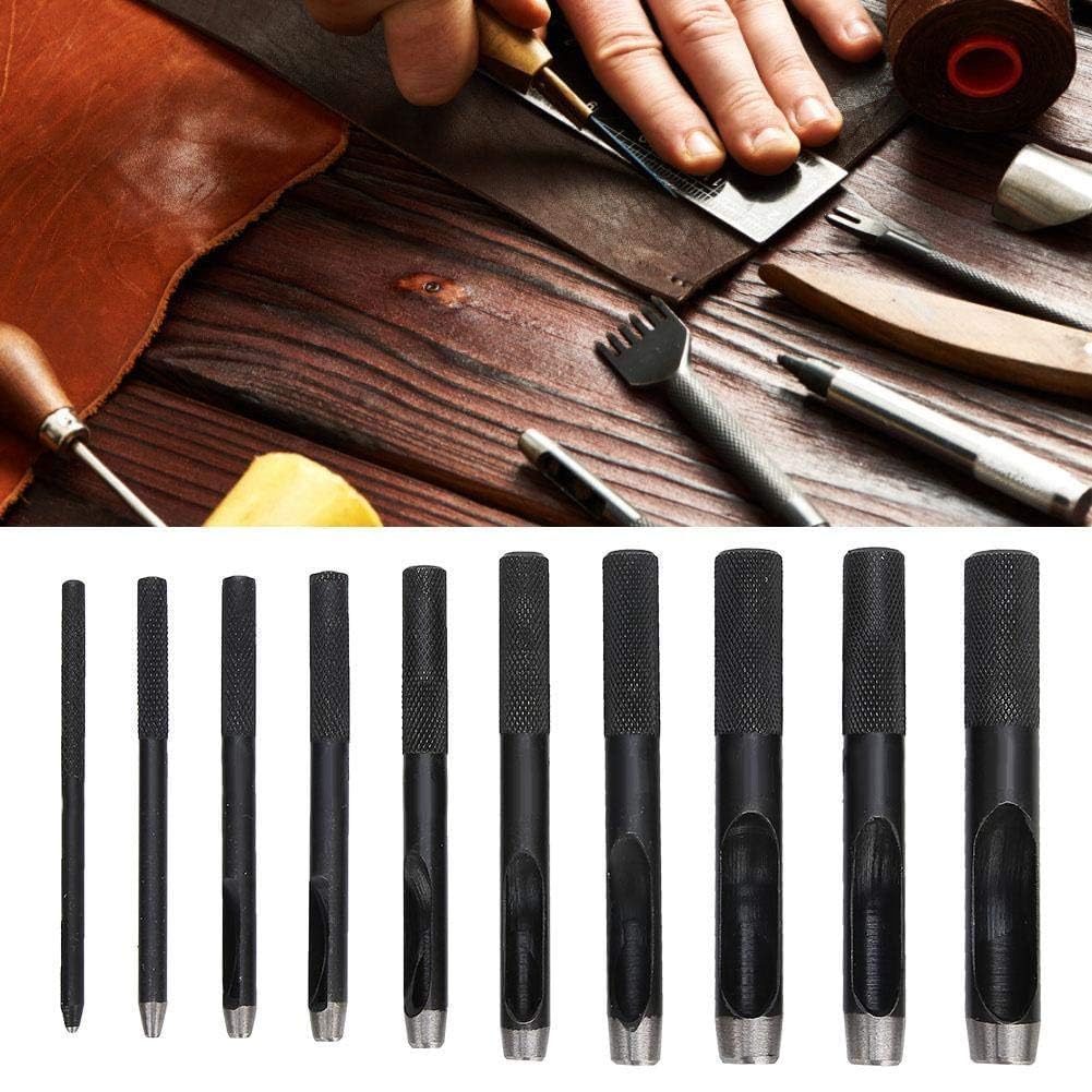 Garosa Leather Hole Punch Tool Set with 10 Round Hollow Punches, 1mm-10mm, for Leather, Paper, Plastics