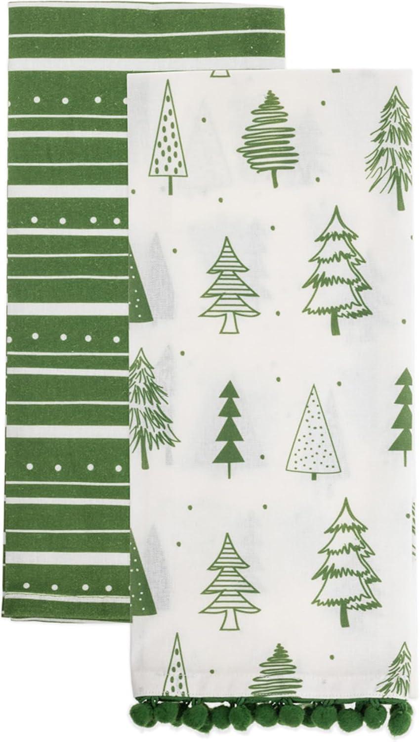 Boston International Dish Towel Set of Two Cotton Tea Towels, 28" x 18", Holly & Berries