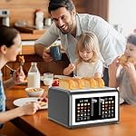 4 Slice Toaster Touch Screen, Stainless Steel Toasters Digital Timer, Dual Control Panel Toasters, 8 Shade Settings 6 Bread Types for Bagel, Cancel, Defrost 1650W Grey