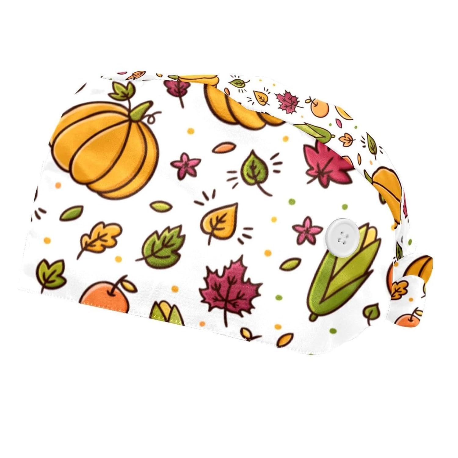 Thanksgiving Fruits 2 Pcs Unisex Scrub Caps Women with Button Adjustable Hats Surgical Bouffant Caps for Women