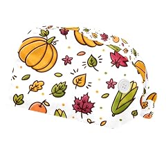 Thanksgiving Fruits 2 Pcs Unisex Scrub Caps Women with Button Adjustable Hats Surgical Bouffant Caps for Women