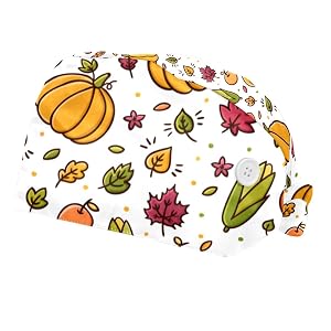Thanksgiving Fruits 2 Pcs Unisex Scrub Caps Women with Button Adjustable Hats Surgical Bouffant Caps for Women