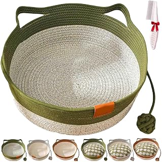 2026 New Basket For Cats,Pets Hand Woven Cotton Bed Basket,With Built-In Scratching Pad And Play Ball,Soft Support Cushion, Lightweight Comfort (B(No Cushion), M(Within 16.5lb/8KG))
