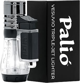 Palio Vesuvio Triple Jet Flame Torch Lighter, Blue – Precision Apex Flame, Translucent Body, Extra-Large Fuel Tank, Easy Flame Adjuster, High Altitude Tested, Durable Refillable Butane Lighter
