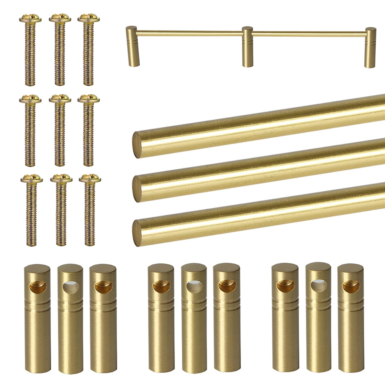 ERRULAN 3 Pack Brass Gallery Rails for Bookcase Shelves, Sturdy Anti-fall Shelf Rail Guard Bar Rod, Tipping Shoe Rack/Closet/Entryways Decorative Pole(Gold,32in/81.3cm)