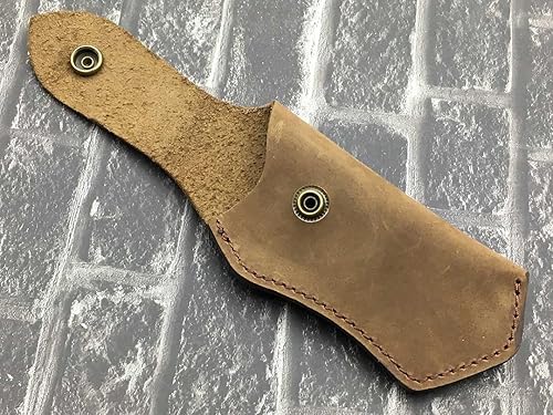 Miniatura 7 de TWO SUN SL03 Funda plegable para cuchillo de bolsillo de 5 pulgadas, funda de cinturón de cuero genuino marrón liso
