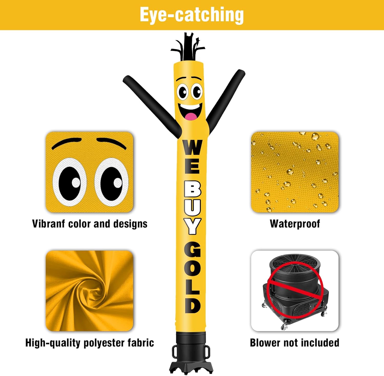 6FT Tall Inflatable Tube Man We Buy Gold Wacky Wavy Dancing Guy (9''Diameter) for Outdoor Decoration Advertising Business Promotion (Blower Not Included)